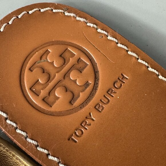 Tory Burch Cassia Gold Leather Flat Sandals w/ Gold Hardware, Size 7 M - Picture 13 of 15